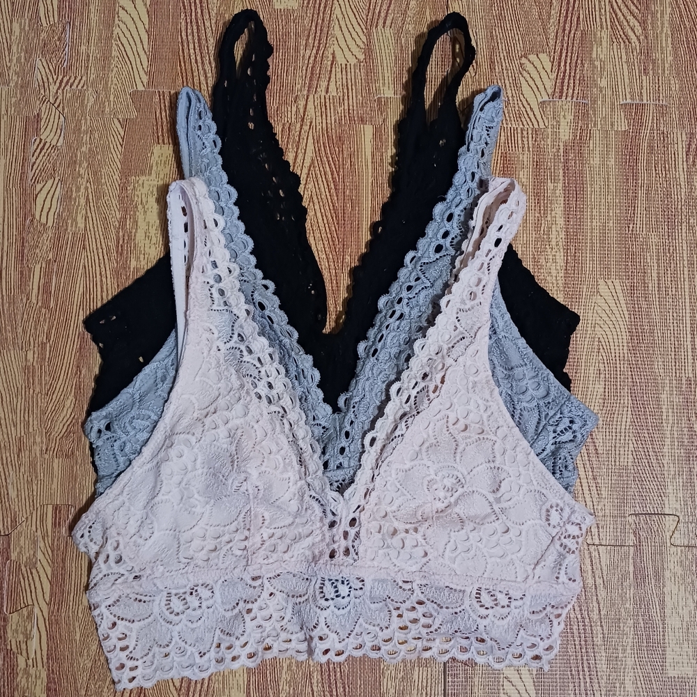 Aerie Lace Bralette Bundle Pink Grey Black Women's Size XS